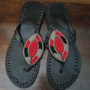 Handmade Beaded Leather Tribal Sandals!!